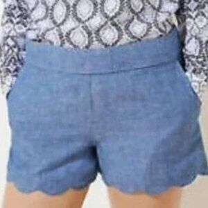 LOFT | Linen & Cotton 'The Riviera' Chambray Blue Scalloped Side Zip Shorts | 4